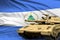 Heavy tank with fictional design on Nicaragua flag background - modern tank army forces concept, military 3D Illustration