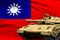Heavy tank with fictional design on Taiwan Province of China flag background - modern tank army forces concept, military 3D