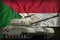 Heavy tank on the Sudan national flag background. 3d Illustration
