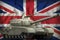 Heavy tank on the United Kingdom UK national flag background. 3d Illustration