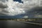 Heavy thunderstorm approaching traffic bridge connecting Punta Gorda and Port Charlotte over Peace River. Bad weather