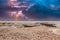 Heavy thunderstorm with bright white purple lightning over Kati Thanda â€“ Lake Eyre