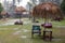 Heavy tropical rain and flooding on the beach in the recreation area