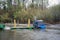 Heavy truck fording the river at high water, Russia