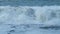 Heavy Wave Breaking. Beautiful Dark Sea Surface. Storm Warning On Coast. Slow motion.