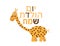 Hebrew Happy Birthday Greeting with Cute Orange Cartoon Giraffe