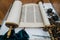 Hebrew religious handwritten Torah parchment scroll