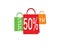 Hebrew Sale banner white text on colorful shopping bags, 50 percent off