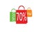 Hebrew Sale banner white text on colorful shopping bags, 70 percent off