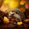 Hedgehog in an autumn forest clearing. Illustration. Generated AI