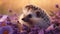 A hedgehog in background in soothing lavender