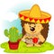 Hedgehog and cactus on the Mexican fiesta