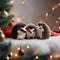 A hedgehog family wrapped in cozy scarves, gathered around a twinkling Christmas tree3