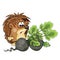 Hedgehog looks with surprise at a big ripe black radish, cartoon illustration, isolated object on a white background, vector