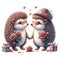 Hedgehog lovebirds on Valentine\\\'s Day,isolated, on white background, Generated AI