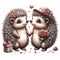 Hedgehog lovebirds on Valentine\\\'s Day,isolated, on white background, Generated AI