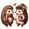 Hedgehog lovebirds on Valentine\\\'s Day,isolated, on white background, Generated AI