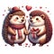 Hedgehog lovebirds on Valentine\\\'s Day,isolated, on white background, Generated AI