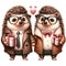 Hedgehog lovebirds on Valentine\\\'s Day,isolated, on white background, Generated AI