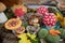 Hedgehog and mushroom figurines in a decorative setting