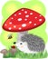 hedgehog near a red fly agaric