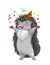 Hedgehog with party hat and confetti celebrating