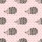 Hedgehog seamless pattern on pink polka dots background.