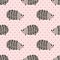 Hedgehog seamless pattern on pink polka dots background. Cute cartoon animal background.