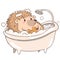 Hedgehog takes a bath isolate on a white background. Cute kawaii hedgehog. Vector graphics