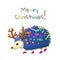 The hedgehog walks and bears candies, a card a congratulation merry Christmas. Vector illustration
