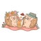 Hedgehogs on a picnic drink lemonade isolate on a white background. Vector graphics