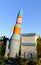 Hegang city,China-04 Oct 2018: abandon rocket toy in underbrush in blue sky view