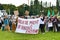 Heidelberg, Germany - September 2021: Young people attending Global Climate Strike demonstration with banner