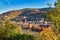 Heidelberg, Germany -View from path called `Philosophenweg` over old historic city with Odenwald forest and castle