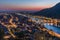 Heidelberg panorama with old city, old bridge and Neckar river after sunset