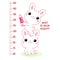 Height chart with kawaii white rabbits. Kids meter with cute little bunny