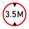 Height limit traffic sign on white background. red circle sign found near that pass under bridges. 3.5 meter height restriction