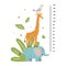 Height measure. Measuring ruler children, growth scale for kindergarten, pediatric or school with giraffe. Vector