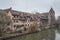 Heilig-Geist-Spital Hospice of the Holy Spirit in Old Town Nuremberg. View from the Museum Bridge on the on the River Pegnitz