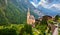 Heiligenblut, Austria. Panoramic aerial view of Saint Vincent Church