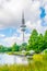 Heinirch Herz tower above Planten un Bloomen old botanical garden in Hamburg, Germany
