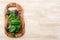 Heirloom basil on wooden table