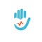 Helath care logo, heart in hand with pulse abstract vector icon. Medical charity concept symbol. Palpitation, awareness