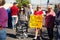 Helena, Montana / September 11, 2020: Protesters hold signs at mask protest, protesting mask mandate, women protest the governors