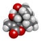 Helenalin sesquiterpene lactone molecule. Toxin found in Arnica montana. 3D rendering. Atoms are represented as spheres with