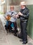 Helensburgh, Argyll and Bute  Scotland UK â€“ 04-22-2006: two street performers, one banjo, the other a clarinet player