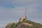 Helicopter approaching communications tower of Sant Jeroni