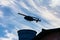 Helicopter during a Civil Police operation in a community favela in Rio de Janeiro, Brazil