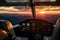 Helicopter cockpit with view of the beautiful sunrise in the mountains, sunset view over the Blue Ridge Mountains from the cockpit