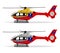 Helicopter emergency ambulance. Air ambulance. Small copters with different coloring. Realistic isolated objects on